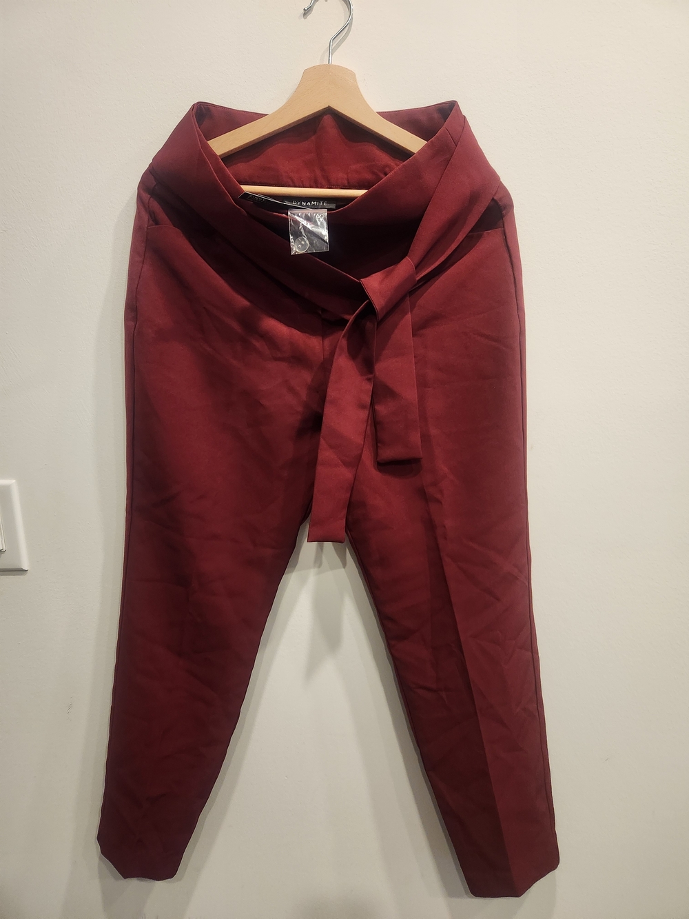 Dynamite Burgundy Tie-Waist High-Rise Trousers